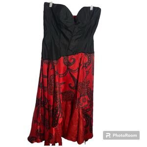 Jovani 100% Silk Sweetheart Strapless Dress Red & Black Women's Plus Size 18